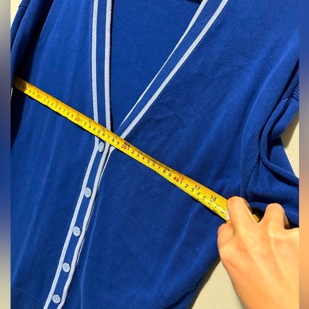 Talbots Blue V-Neck Cardigan button down sweater Petite Large cotton blend - Picture 8 of 10